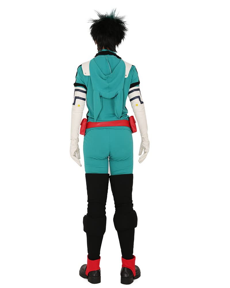 miccostumes Men's Costume Anime Hero Cosplay Green Fighting Suit Green Full-body Jumpsuit With red belt And Knee Pads (S) - Image 2
